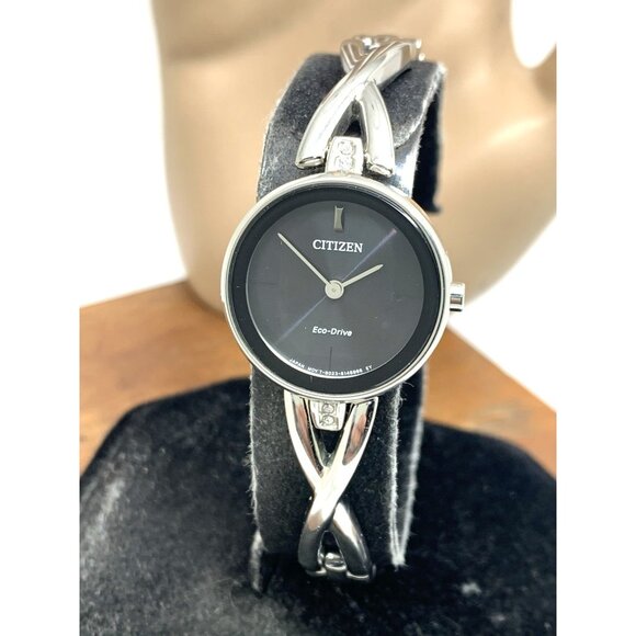 Citizen Women's Watch EX1420-50E Eco Drive Crystals Accent Black Dial Solar 23mm
